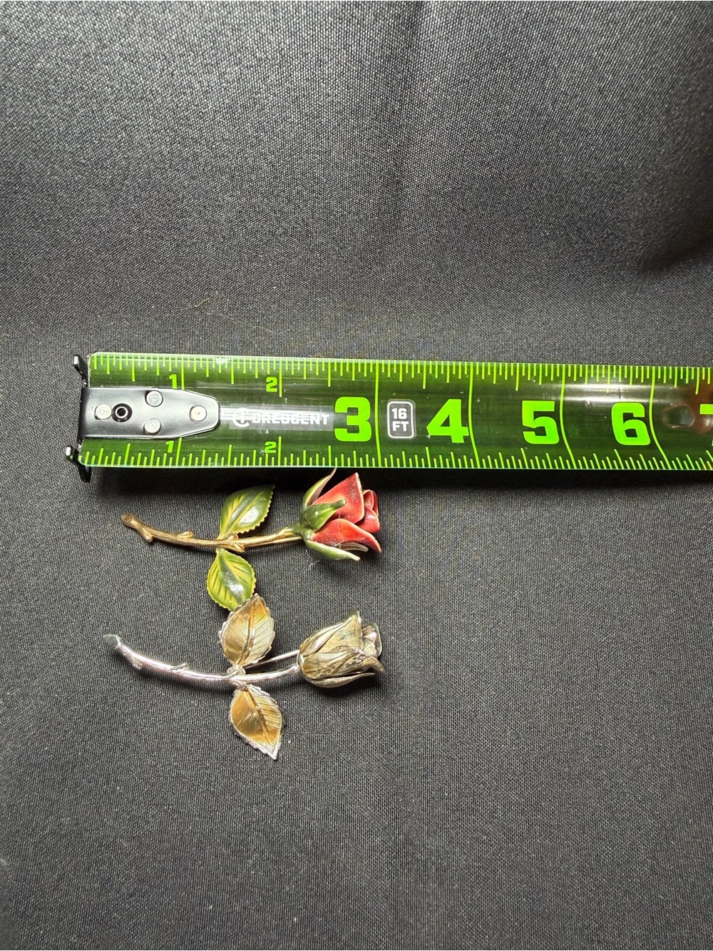 Lot Of 2 Rose Brooches, Enameled And Gold Silver Tone Unsigned